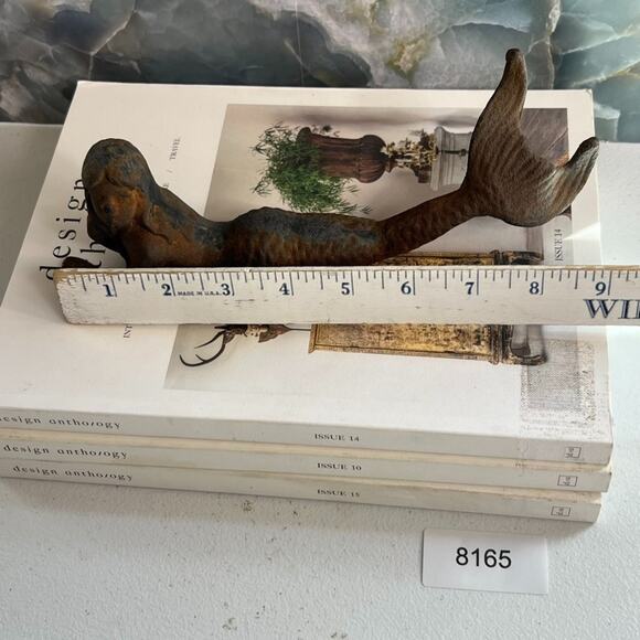 Cast Iron Mermaid Statue Siren Figurine Shelf Laying 9” Long Green Vintage - Picture 8 of 9